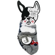Wholesale - 2pk BABY GREY COZY SOCKS W/SHERPA ASST SIZE C/P 60, UPC: 194382050408